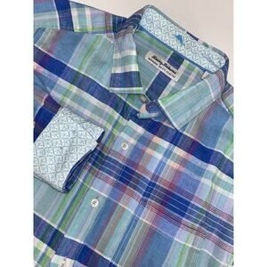 Tommy Bahama Barbados Breeze Villa Check Plaid Shirt Blue Men’s Large